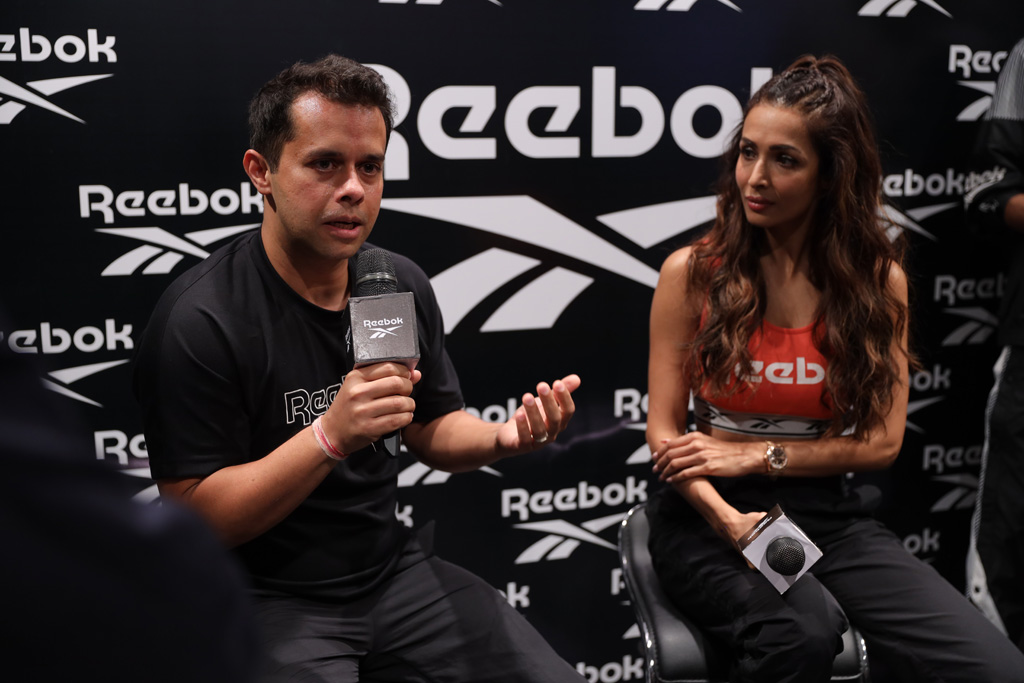 Malaika Arora, Brand Ambassador and Sunil Gupta, Brand Director, Reebok India at the Reebok store launch in Ambience Mall, Vasant Kunj